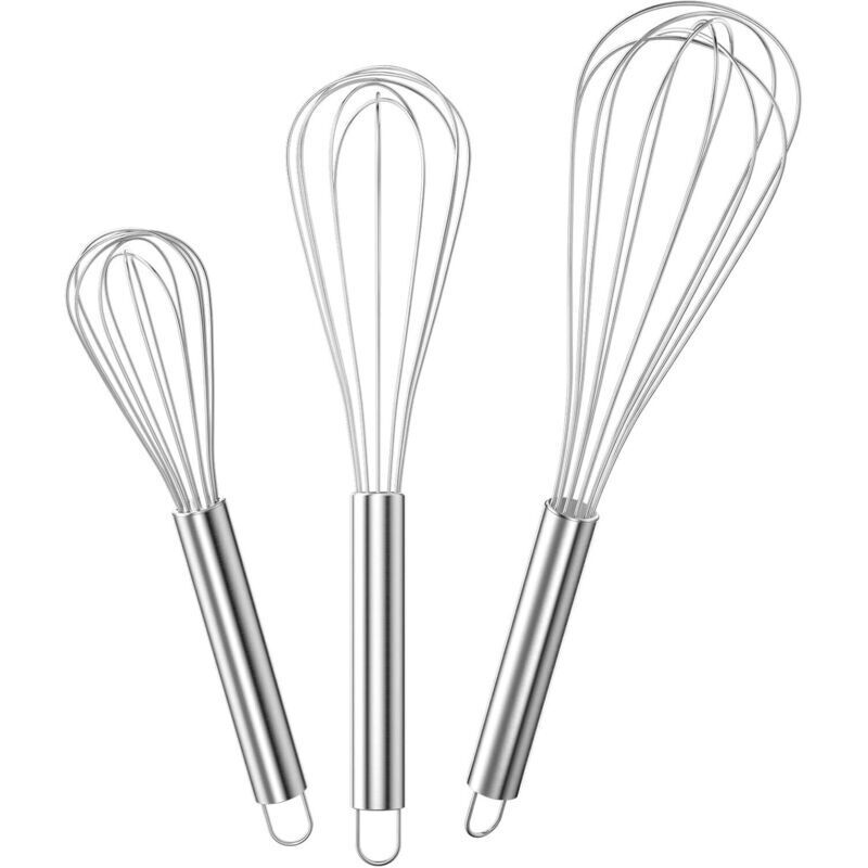 Professional Stainless Steel Kitchen Whisk, 3-Piece Manual Egg Beater Set (21cm, 26cm, 29cm), Whisk for Mixing, Stirring Batter and Eggs, Whisking,