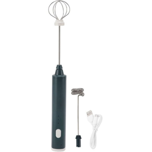 Mini Cordless Multifunctional Electric Stirrer, 3 Modes, Electric Egg Beater with 2 Egg Beater Heads for Coffee and Milk (Greenish-Black)